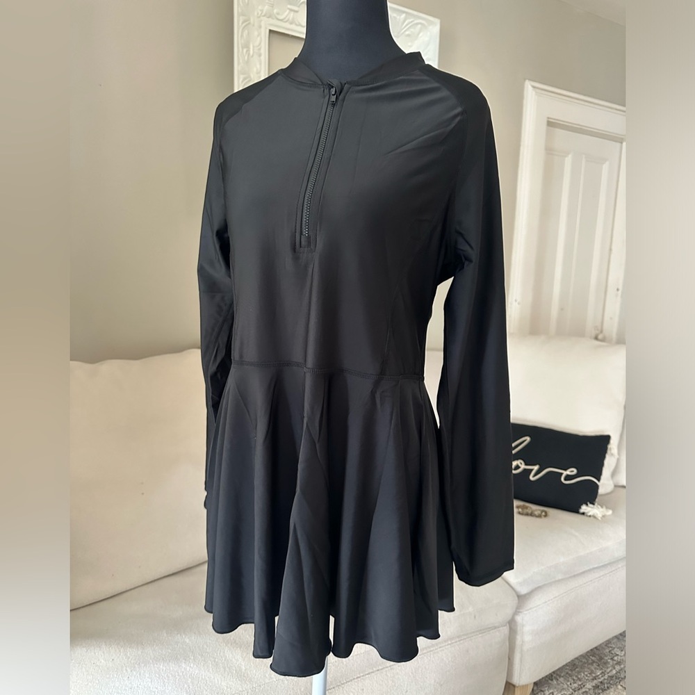 HODO SPORTS Zip Long Sleeve Sport Dress Tennis Golf Swim UPF50 Black Size M